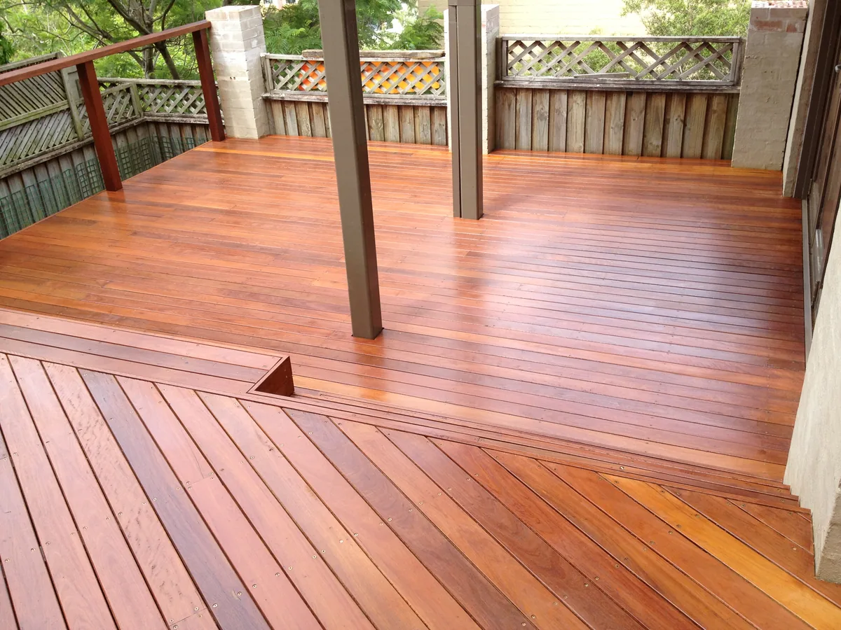 Red ironbark decking with mitred boards and steps