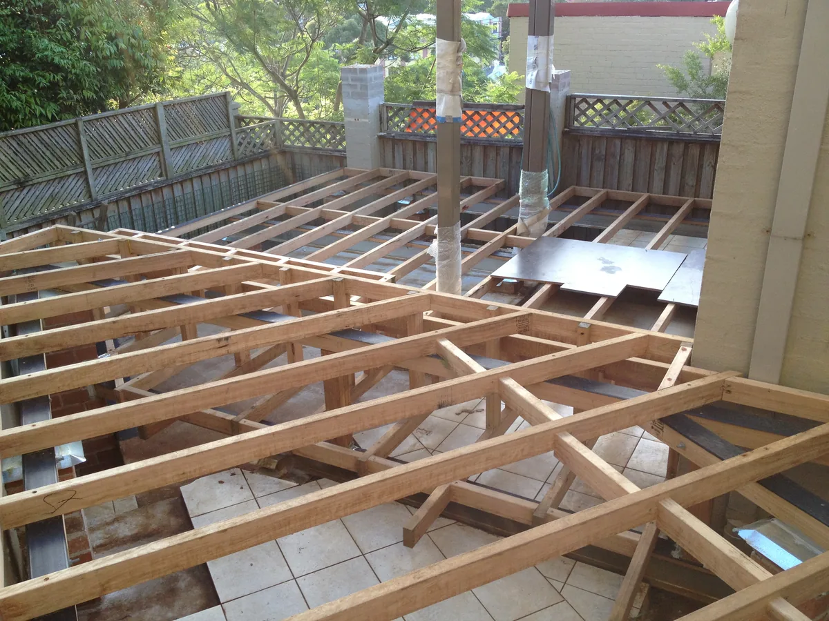 Exposed timber joists and framing