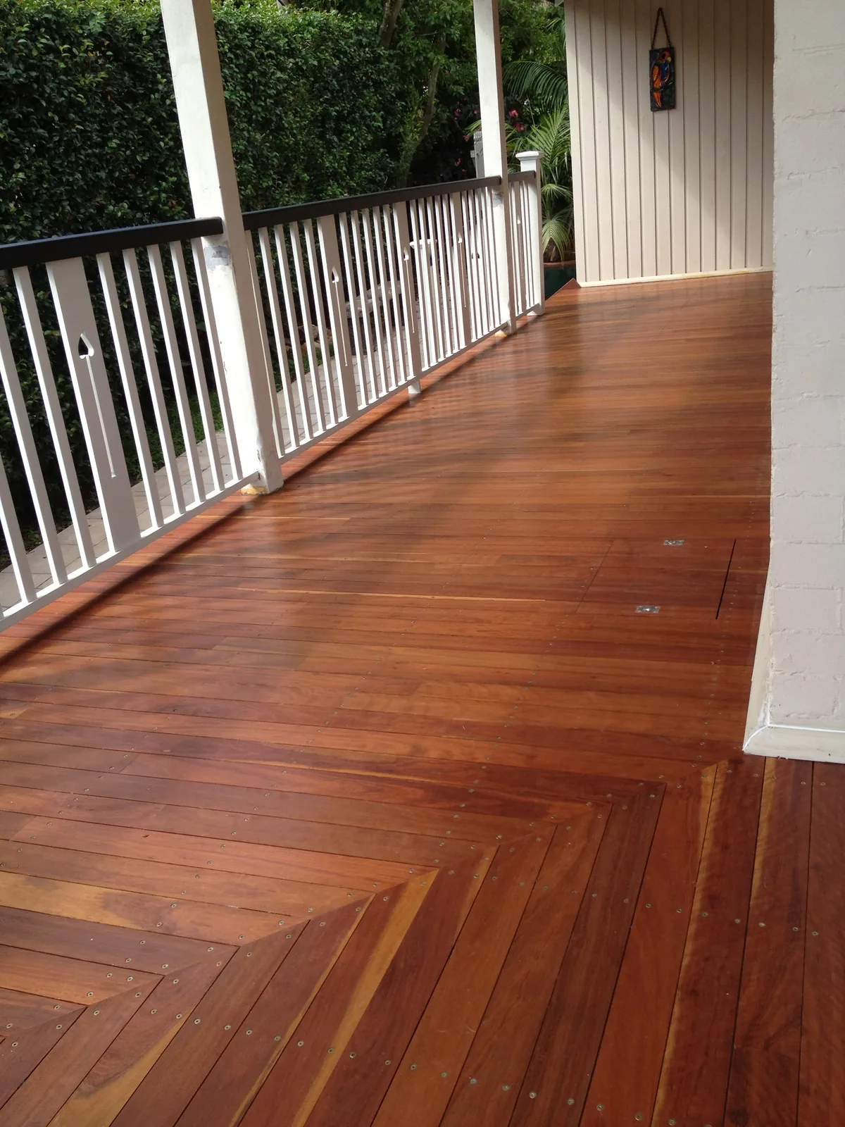 Close detail of mitred red ironbark decking